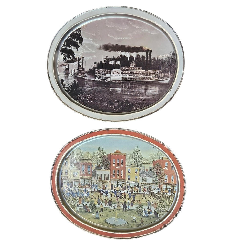 Vintage Sunshine Biscuits Tray Set, E. Melvin Bolstad, Currier and Ives